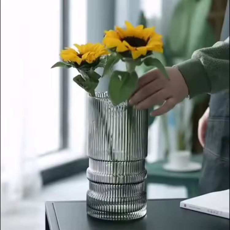Ribbed Smoky Glass Vase