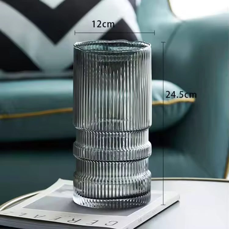 Ribbed Smoky Glass Vase
