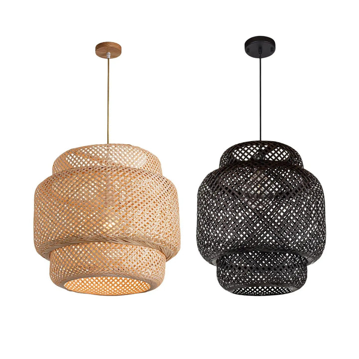 Bamboo Woven Pendant Light with Shadow Pattern