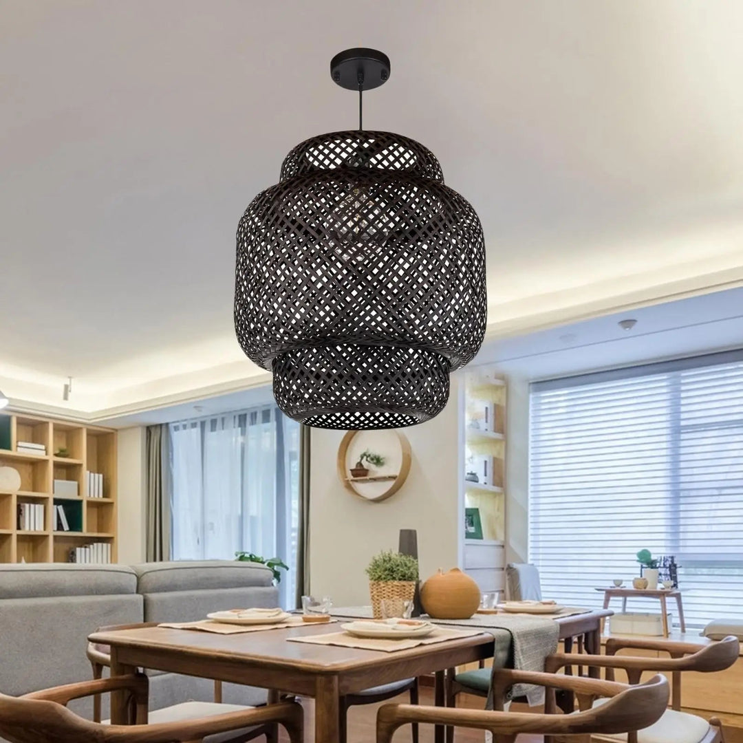 Bamboo Woven Pendant Light with Shadow Pattern