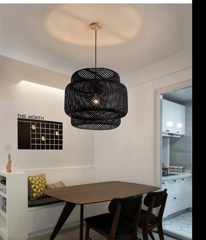 Bamboo Woven Pendant Light with Shadow Pattern