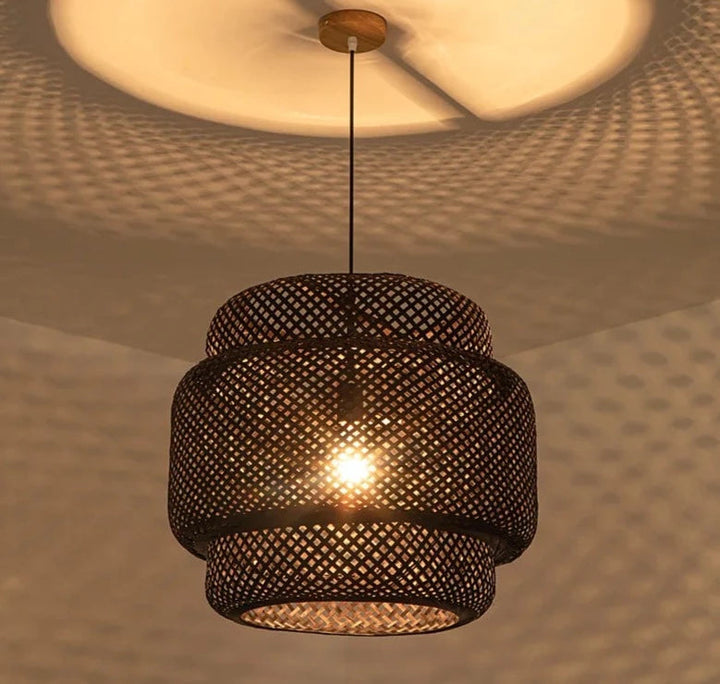 Bamboo Woven Pendant Light with Shadow Pattern