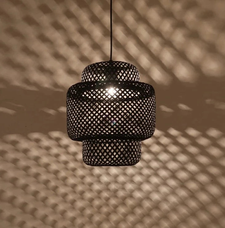 Bamboo Woven Pendant Light with Shadow Pattern