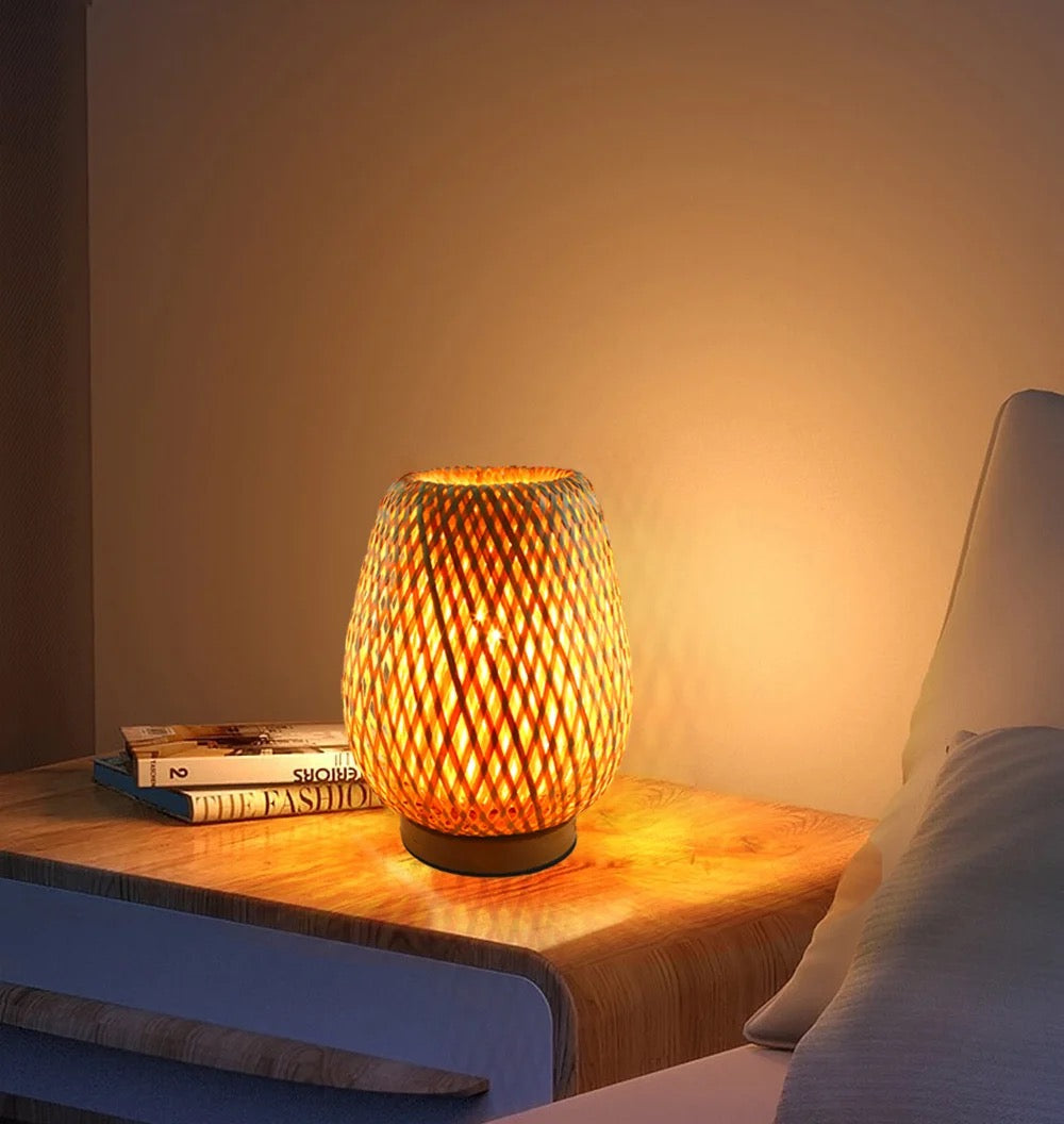 Woven Bamboo Table Lamp with Light Pattern Effect