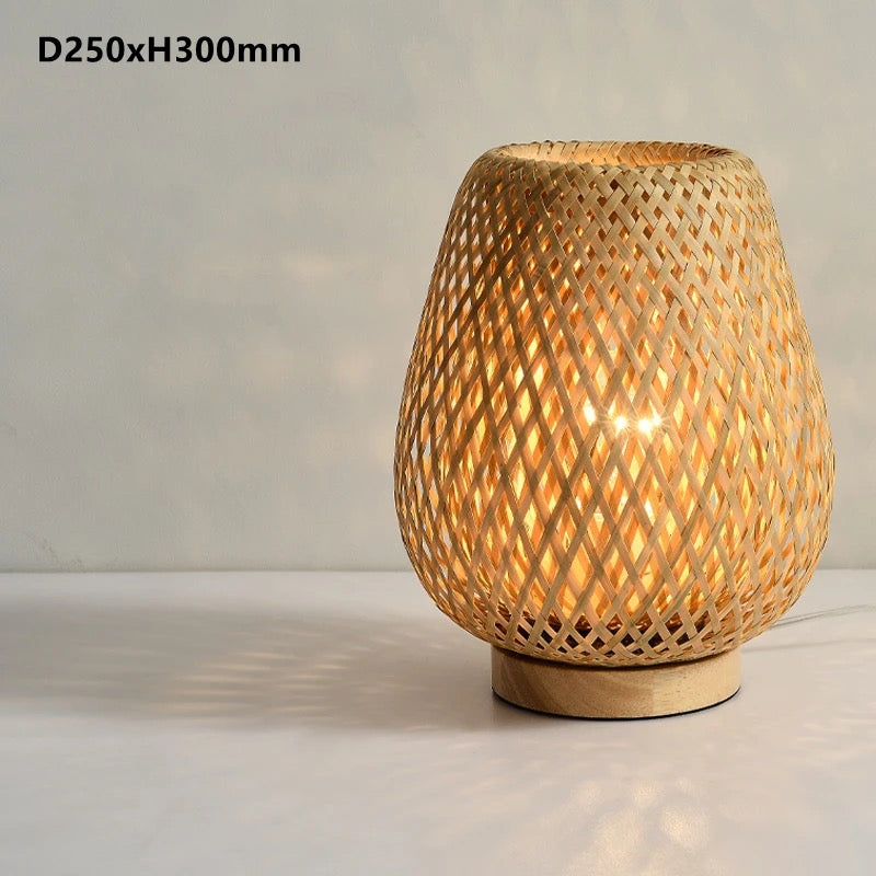 Woven Bamboo Table Lamp with Light Pattern Effect