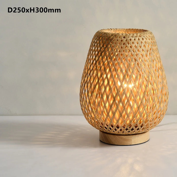 Woven Bamboo Table Lamp with Light Pattern Effect