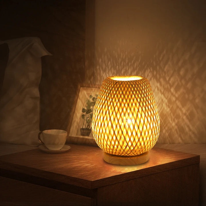 Woven Bamboo Table Lamp with Light Pattern Effect