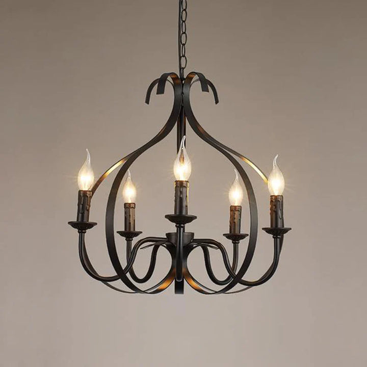 Vintage Black Iron Candle Chandelier