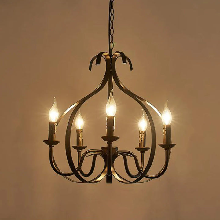 Vintage Black Iron Candle Chandelier