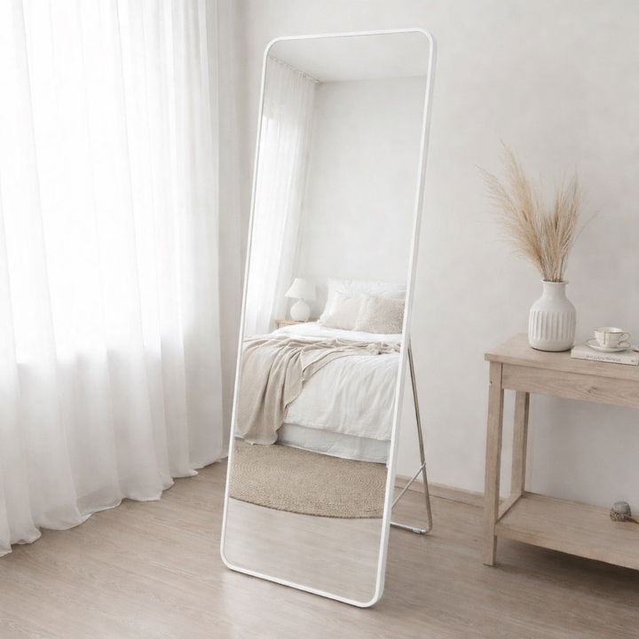 Minimal White Frame Full-Length Floor Mirror