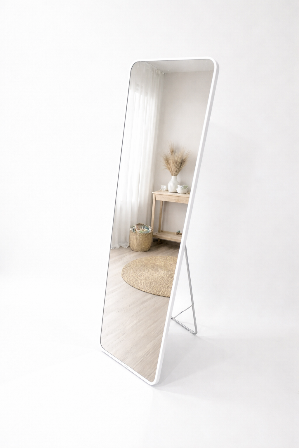 Minimal White Frame Full-Length Floor Mirror