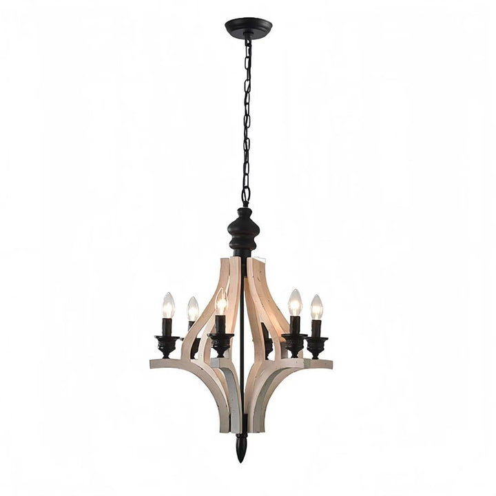 Rustic Wood and Black Metal Chandelier