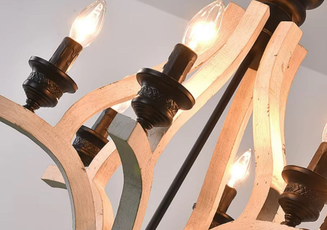 Rustic Wood and Black Metal Chandelier