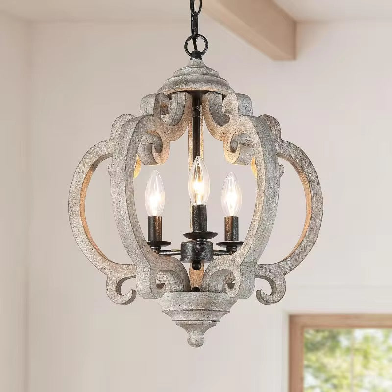 Rustic Carved Wood Chandelier