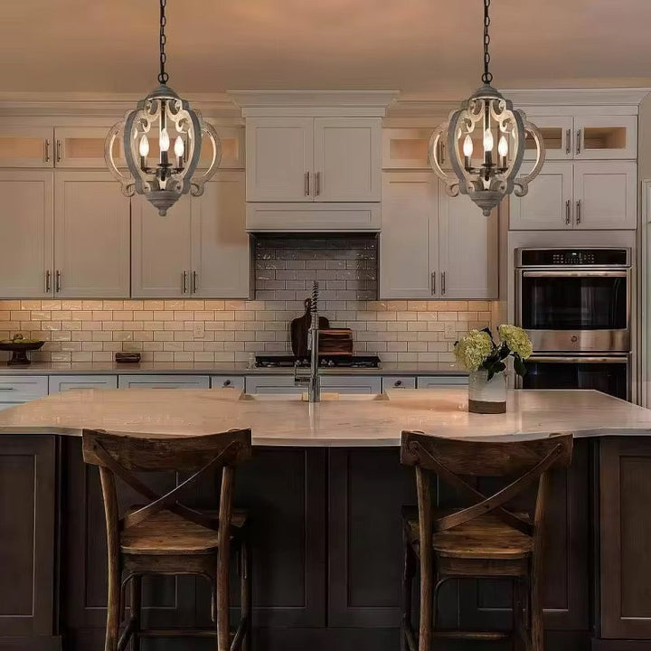 Rustic Carved Wood Chandelier