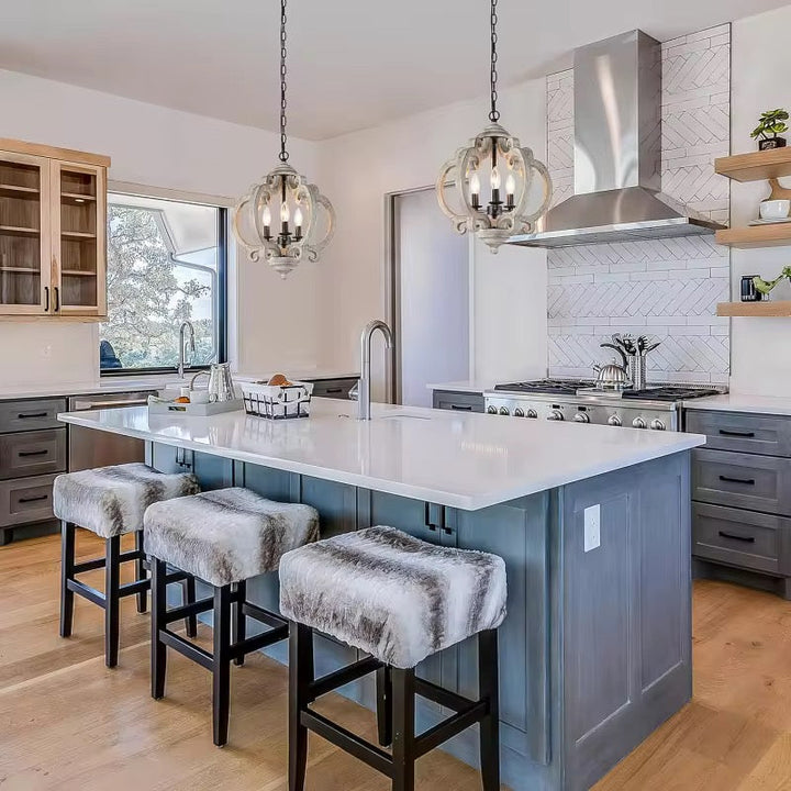 Rustic Carved Wood Chandelier