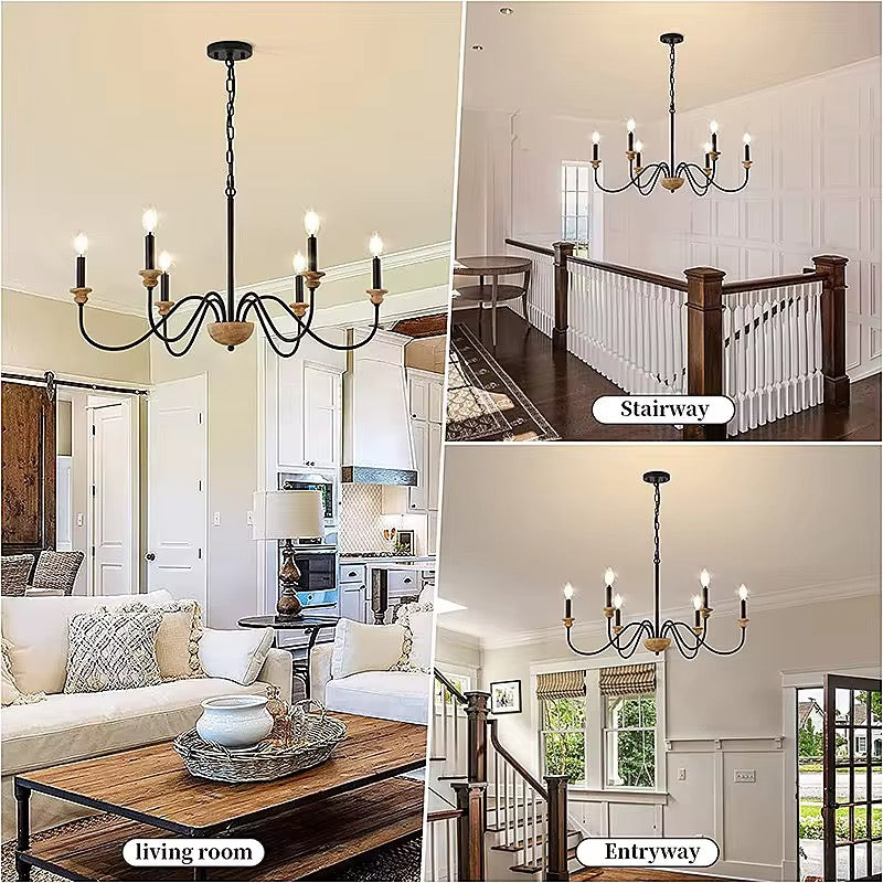 Rustic Black and Wood Chandelier