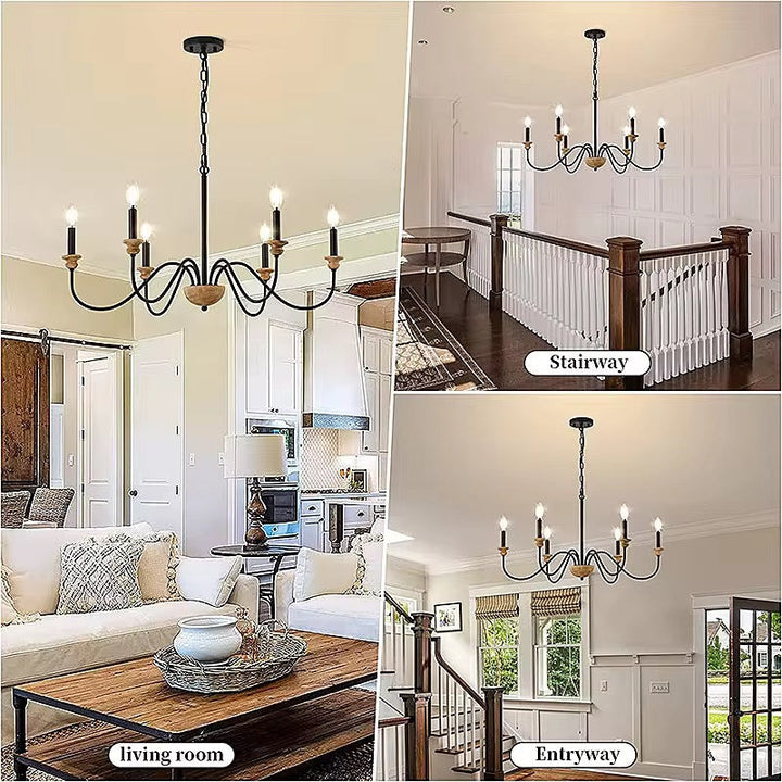 Rustic Black and Wood Chandelier