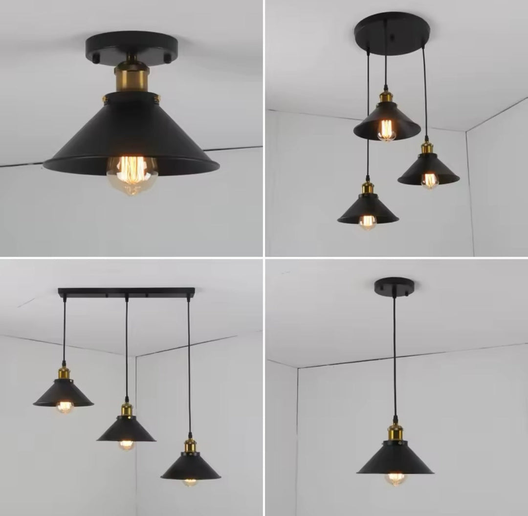 Industrial Black Metal Pendant Light Set