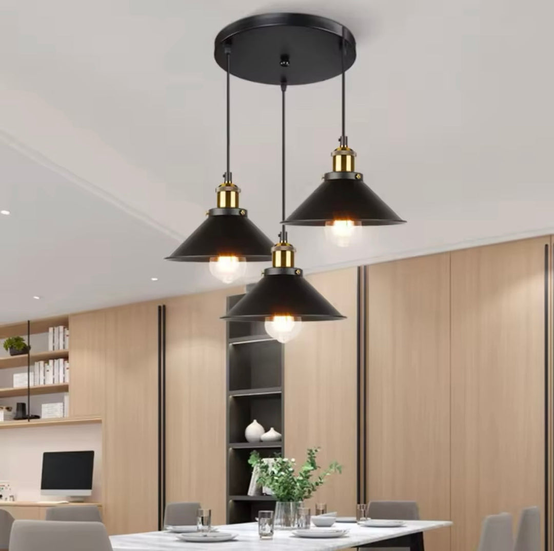 Industrial Black Metal Pendant Light Set