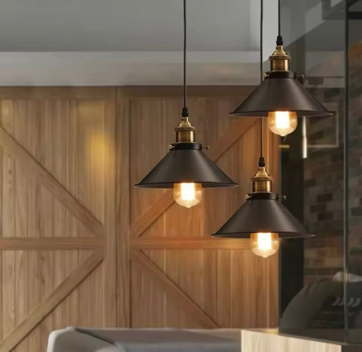 Industrial Black Metal Pendant Light Set