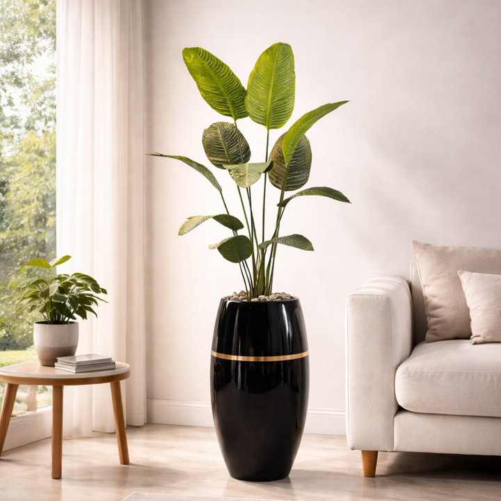 Tall Artificial Tropical Plant in Fiberglass Pot with Gold Accent