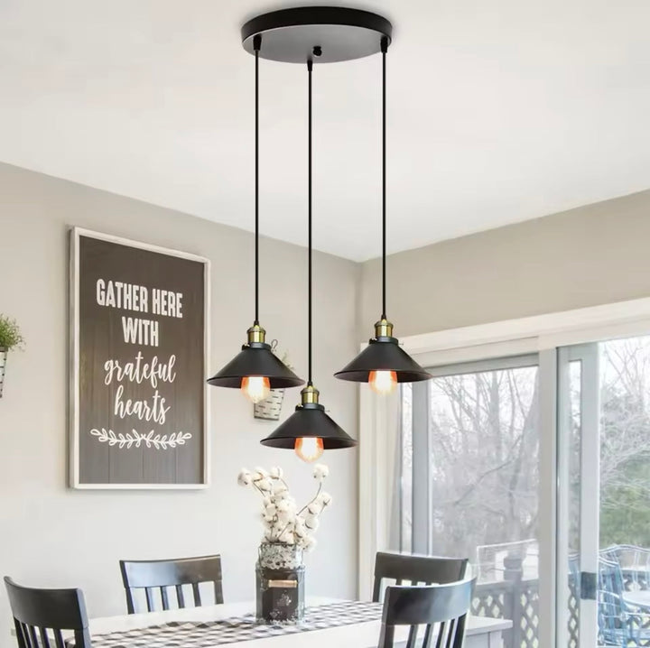 Industrial Black Metal Pendant Light Set