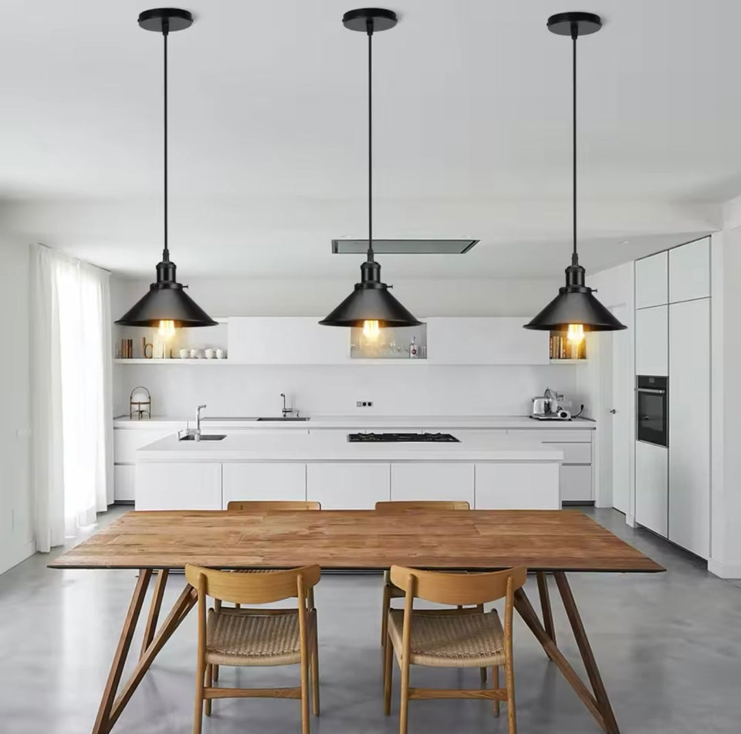 Industrial Black Metal Pendant Light Set