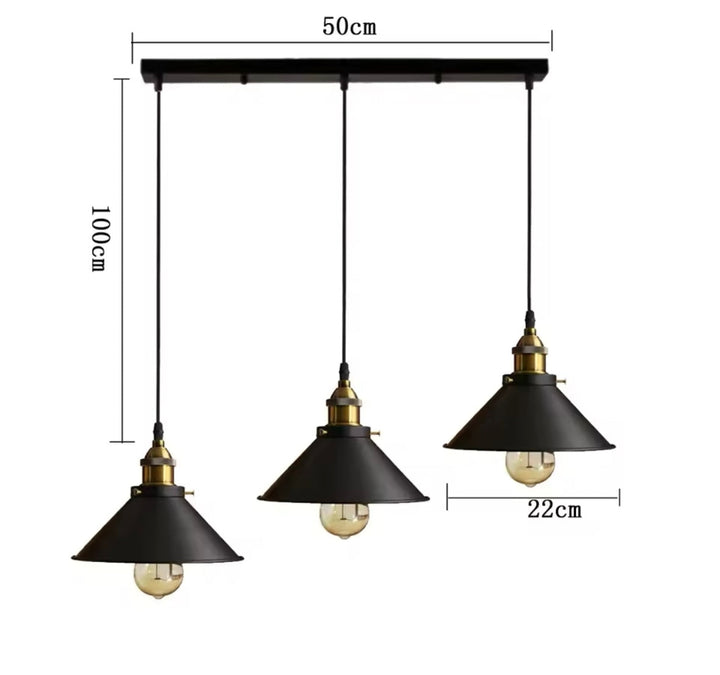 Industrial Black Metal Pendant Light Set