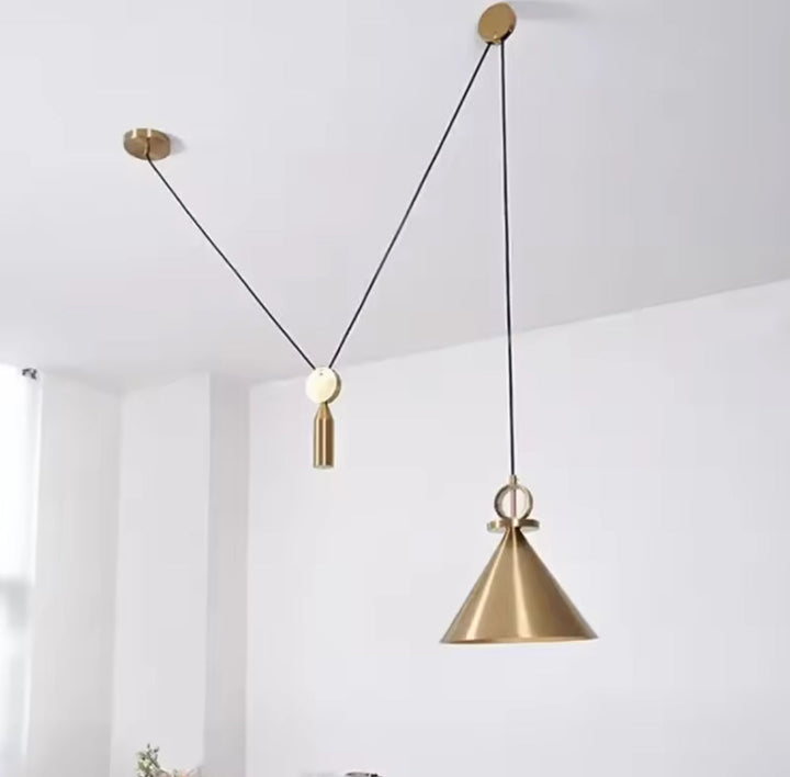 Adjustable Brass Cone Pendant Light with adjustable weight