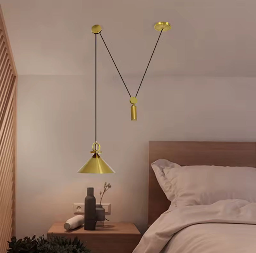 Adjustable Brass Cone Pendant Light with adjustable weight