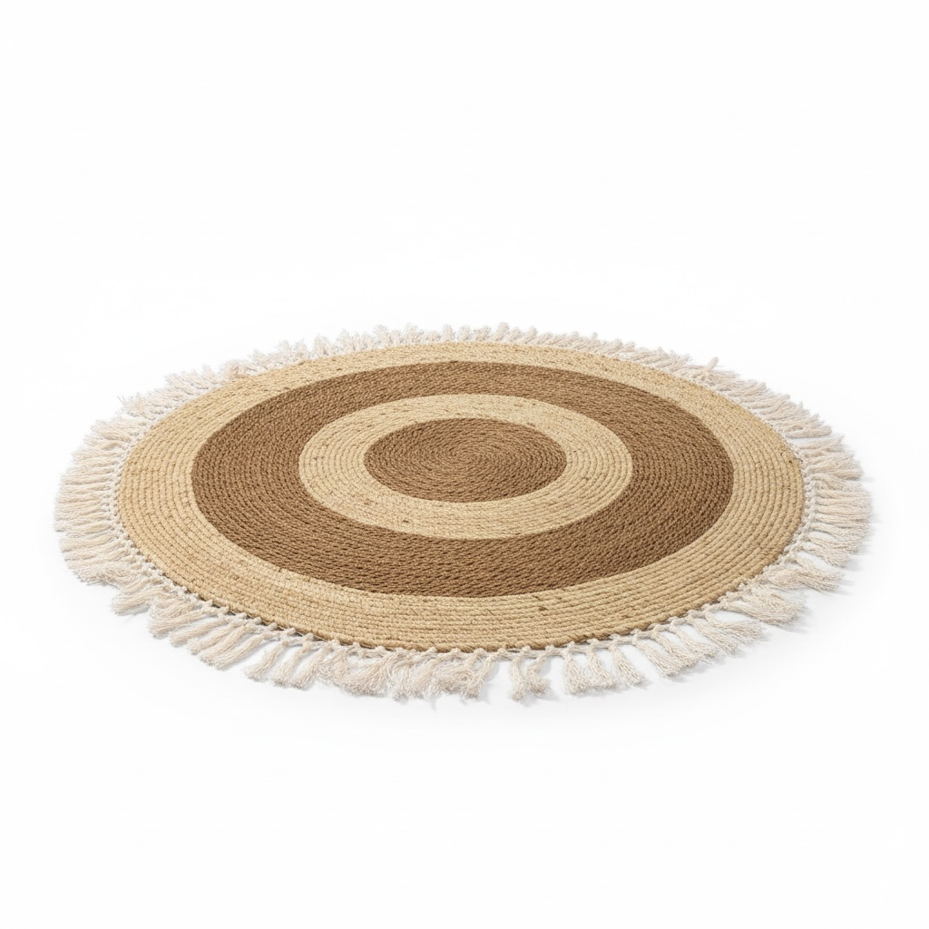 Round Handwoven Jute Rug with Fringe