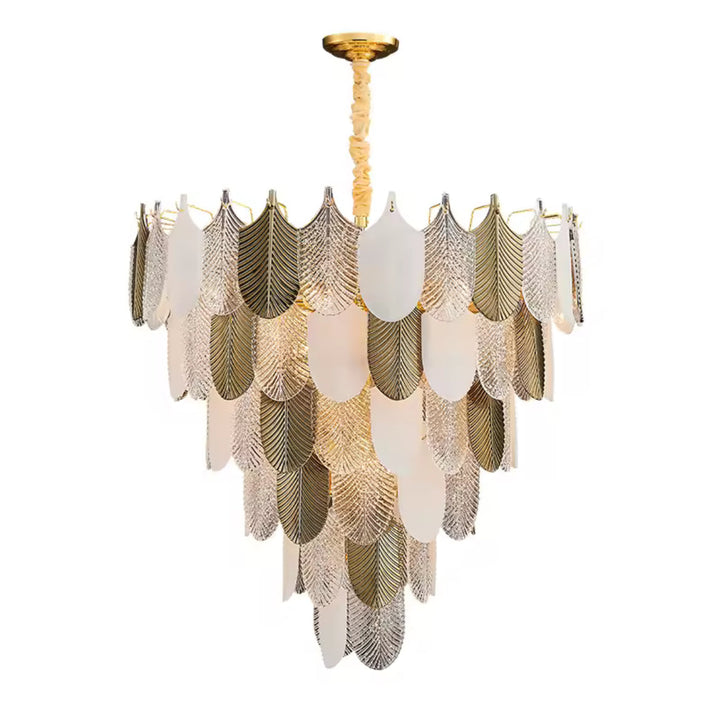 Elegant Feather Chandelier with Gold and White Finish