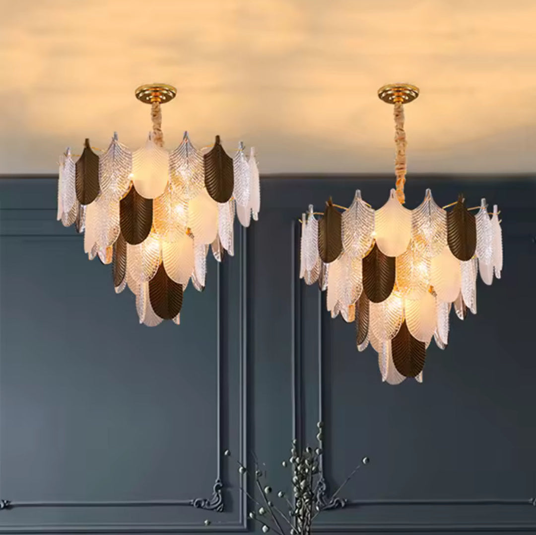 Elegant Feather Chandelier with Gold and White Finish