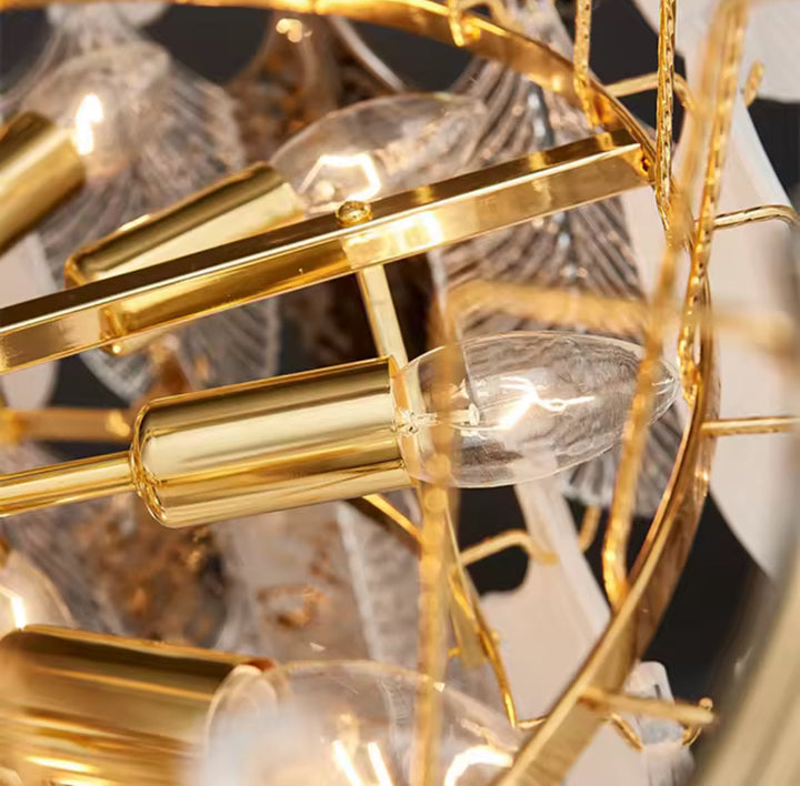 Elegant Feather Chandelier with Gold and White Finish