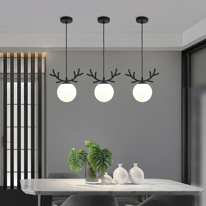 Modern Antler Globe Pendant Light Trio