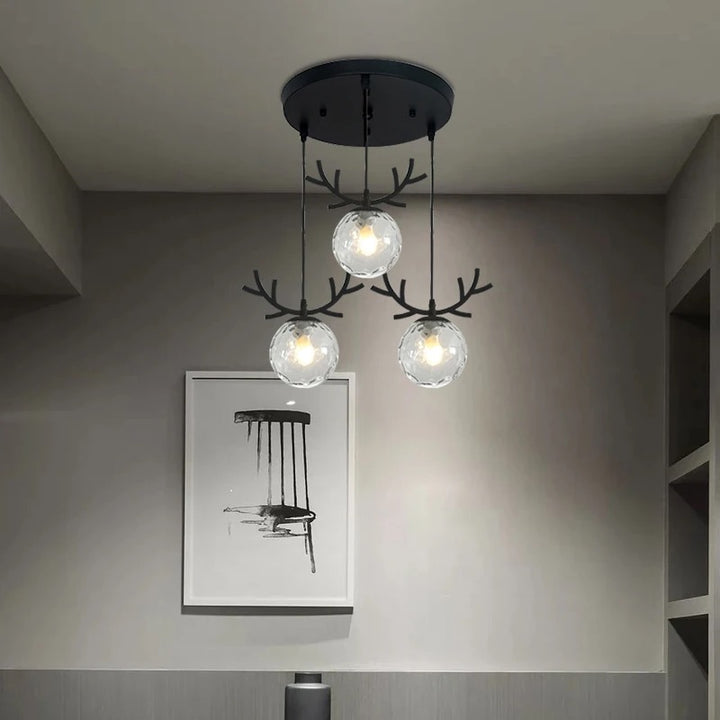 Modern Antler Globe Pendant Light Trio