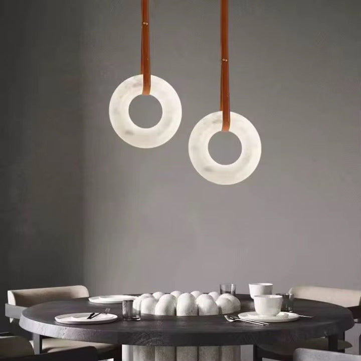 Modern Spanish marble Pendant Light with Leather Strap
