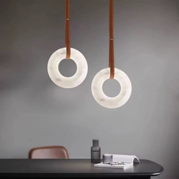 Modern Spanish marble Pendant Light with Leather Strap