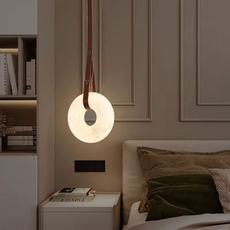 Modern Spanish marble Pendant Light with Leather Strap