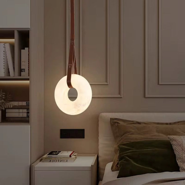 Modern Spanish marble Pendant Light with Leather Strap