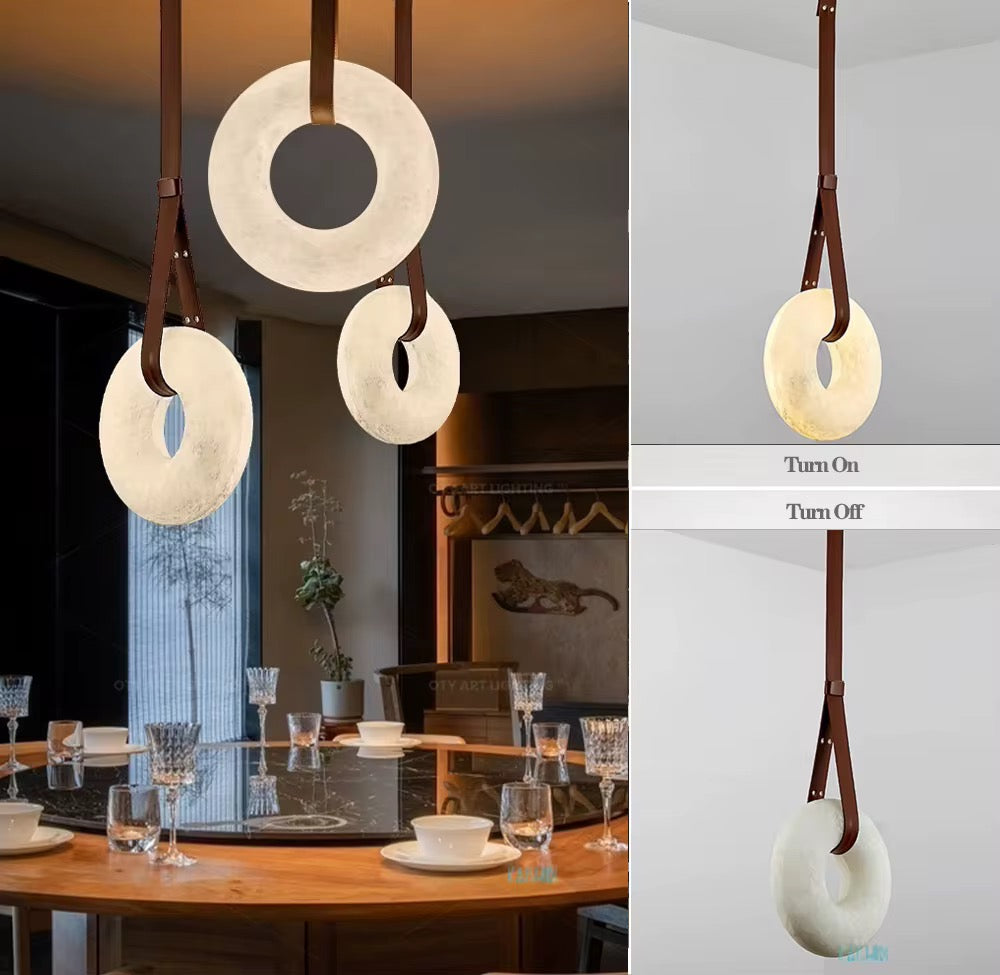 Modern Spanish marble Pendant Light with Leather Strap