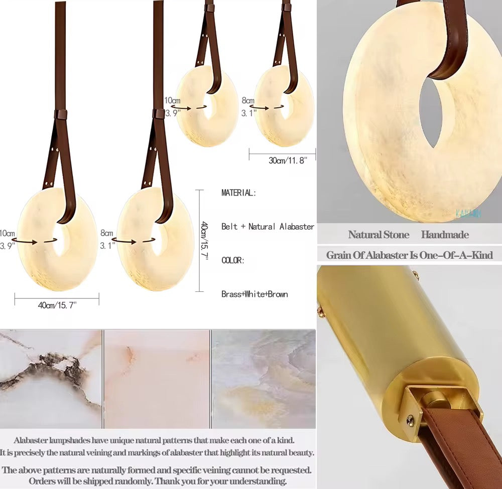 Modern Spanish marble Pendant Light with Leather Strap