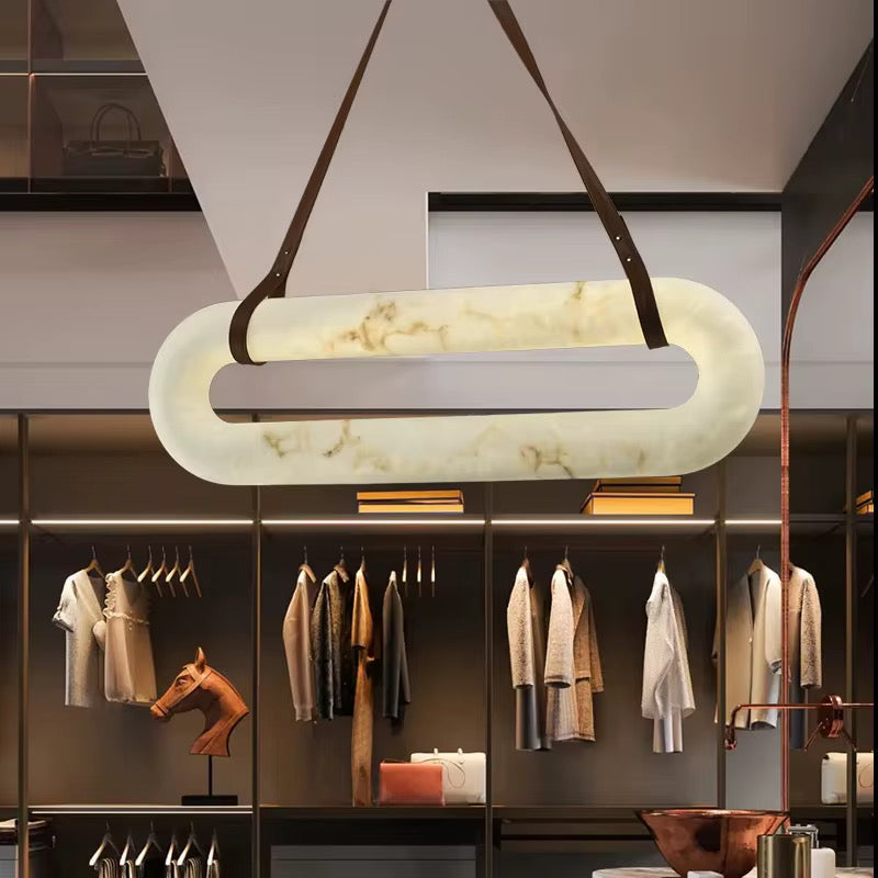Spanish Marble Pendant Lights with brown belt holders