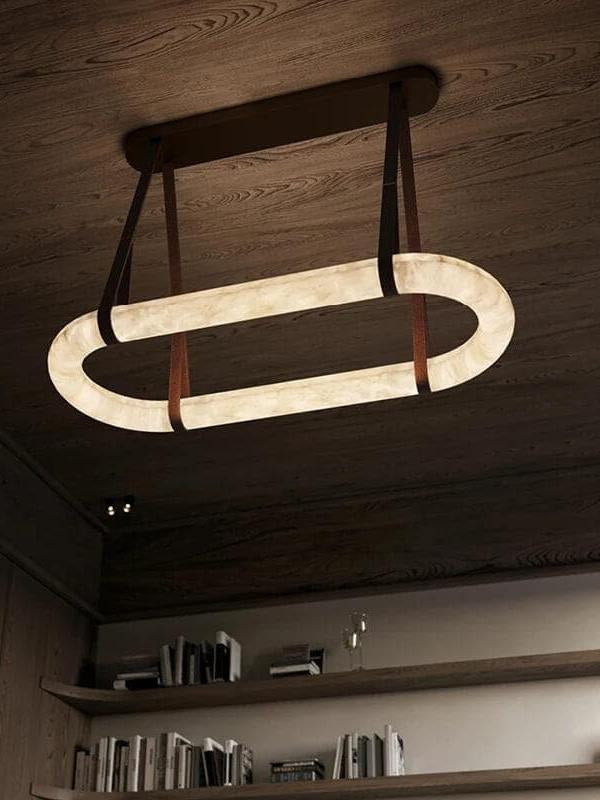 Spanish Marble Pendant Lights with brown belt holders