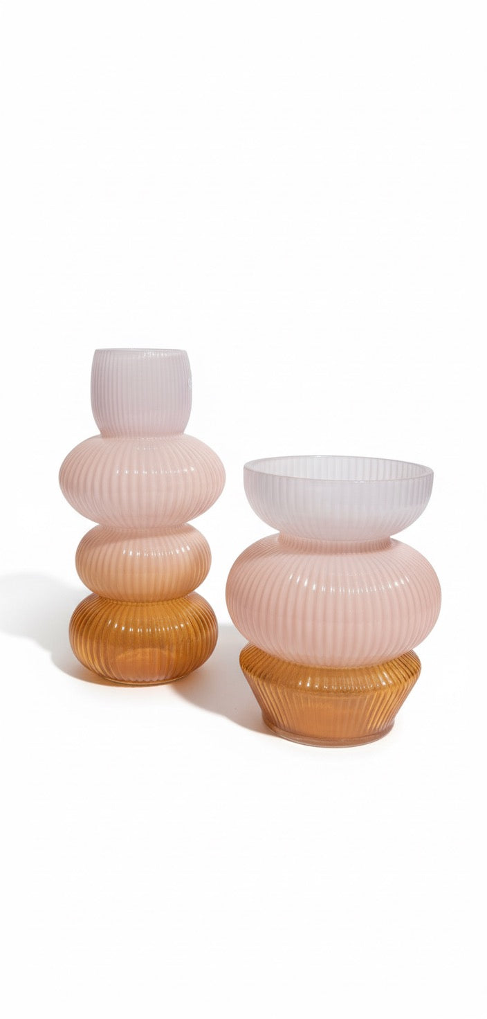 Peach & Amber Glass Vase Set of 2