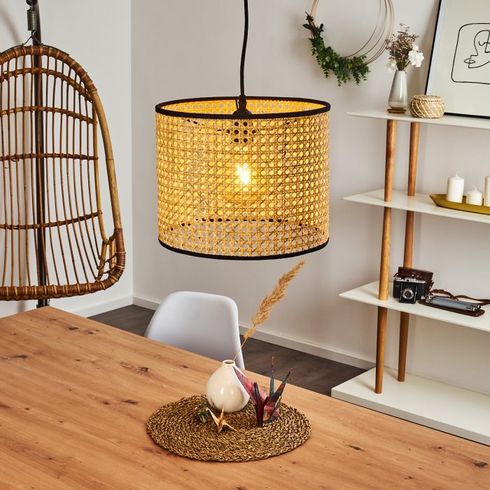 Rustic Pendant Light with Woven Rattan Shade