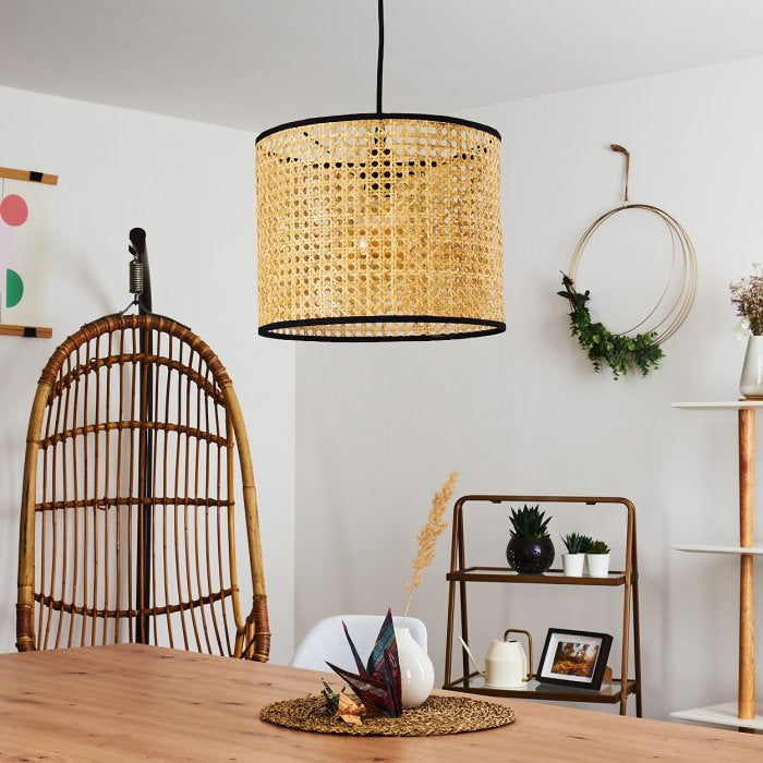 Rustic Pendant Light with Woven Rattan Shade