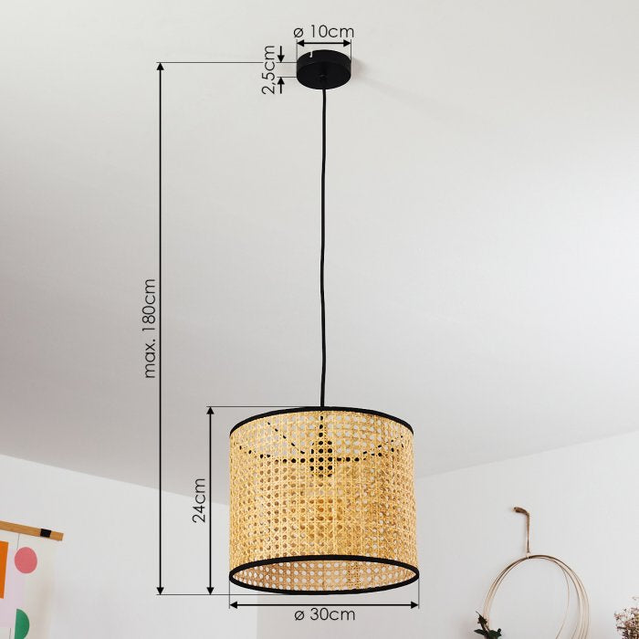 Rustic Pendant Light with Woven Rattan Shade