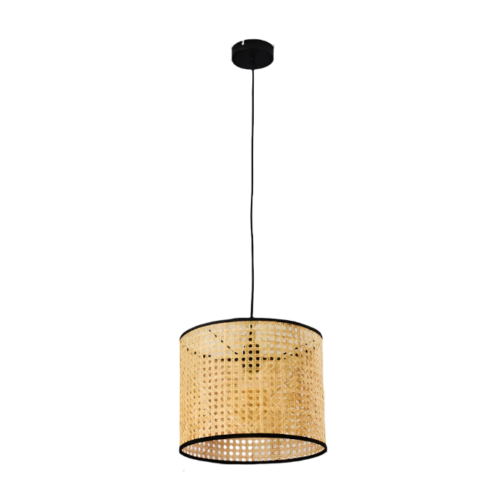 Rustic Pendant Light with Woven Rattan Shade